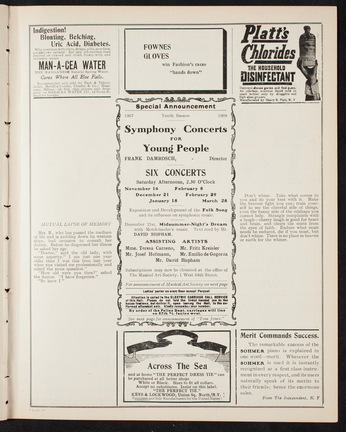 New York College of Music and New York German Conservatory of Music Faculty Concert with Orchestra, November 3, 1907, program page 9