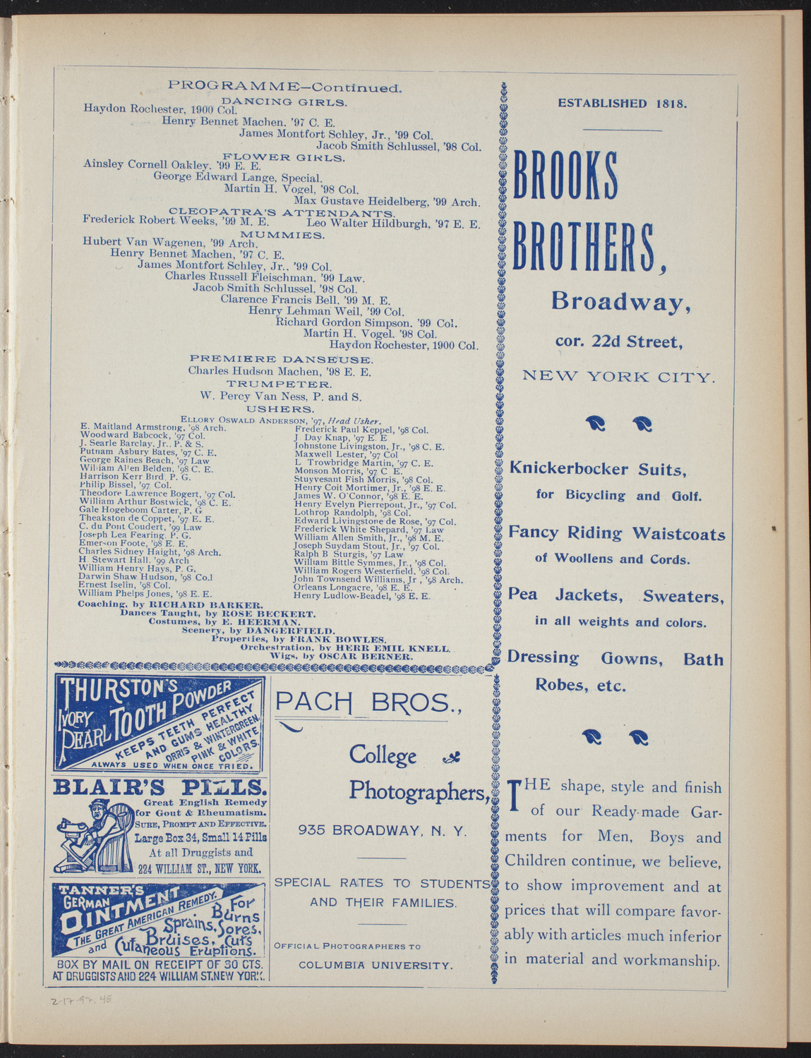 Columbia College Musical Society, February 17, 1897, program page 7