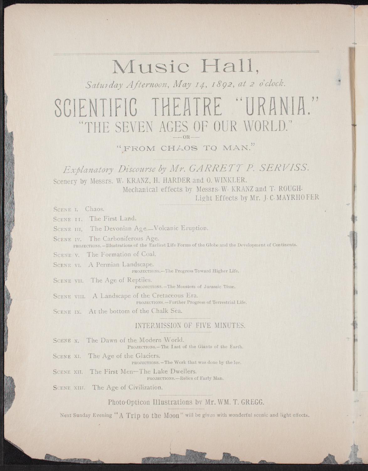 Urania Scientific Theatre, May 14, 1892, program page 2