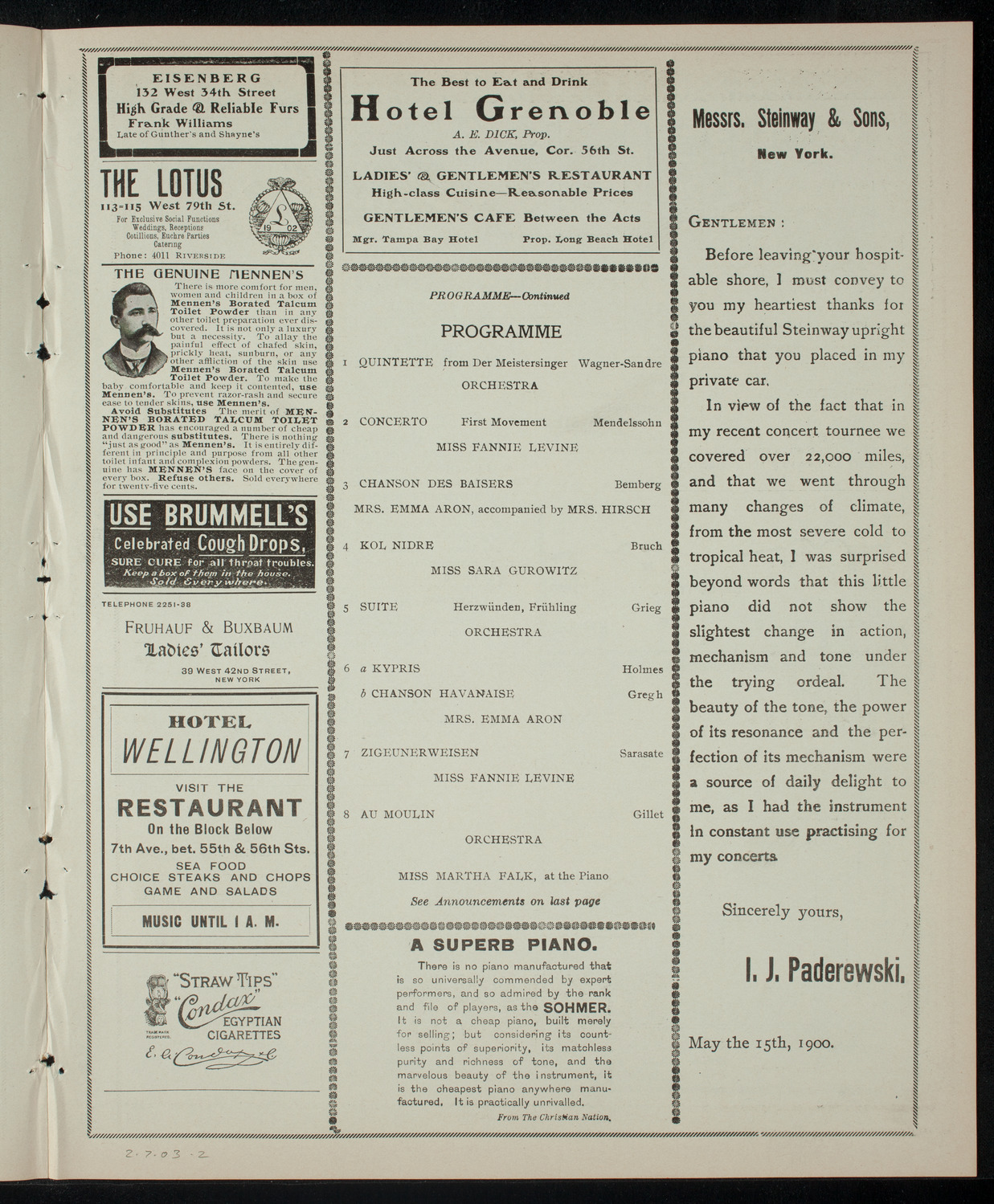 Fannie Levine and Others, February 7, 1903, program page 3