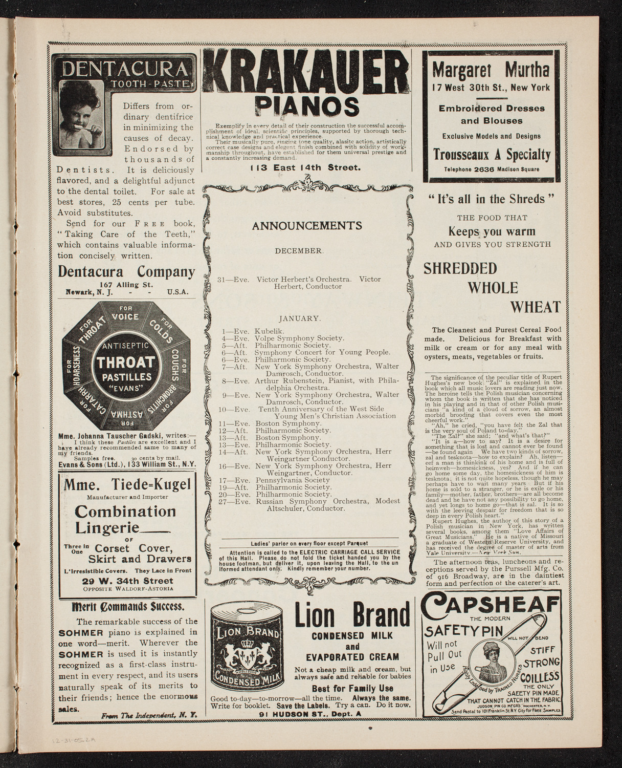 Russian Symphony Society of New York, December 31, 1905, program page 3