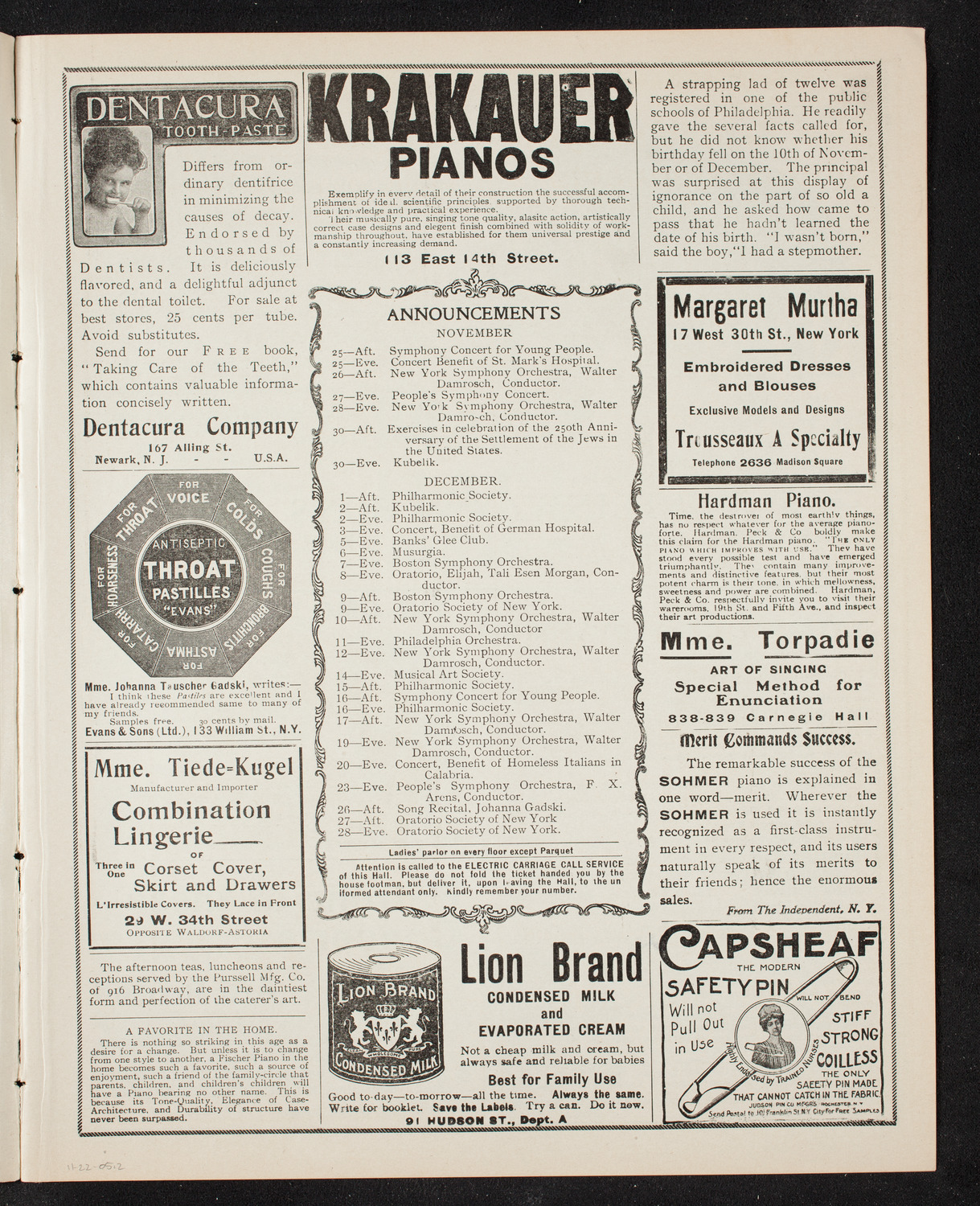 Marie Hall, Violin, November 22, 1905, program page 3