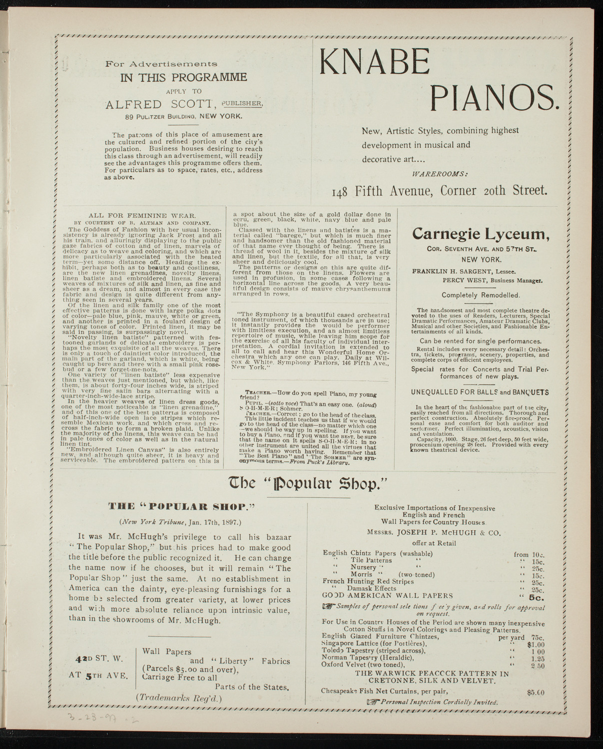 Illustrated Lecture: Evolution of the Earth, March 28, 1897, program page 3