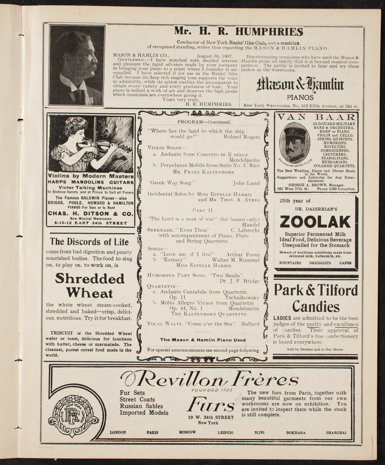 New York Banks' Glee Club, February 5, 1910, program page 7