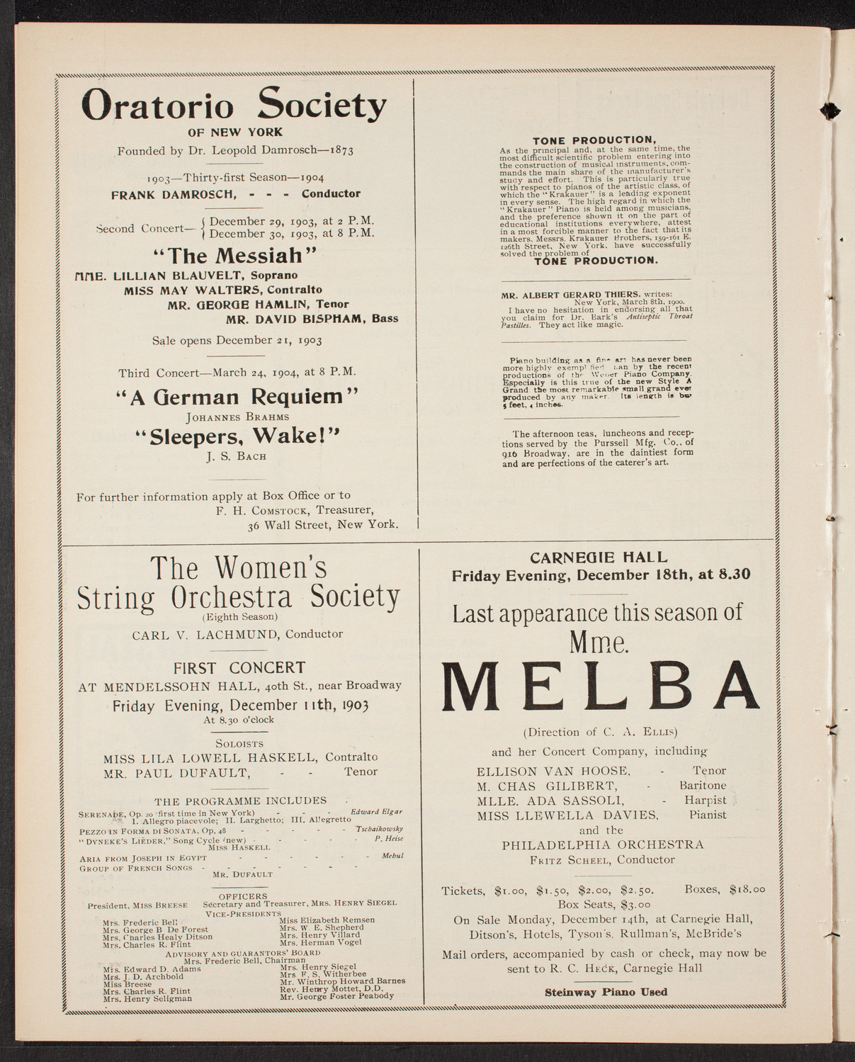 Wetzler Symphony Orchestra, December 8, 1903, program page 10