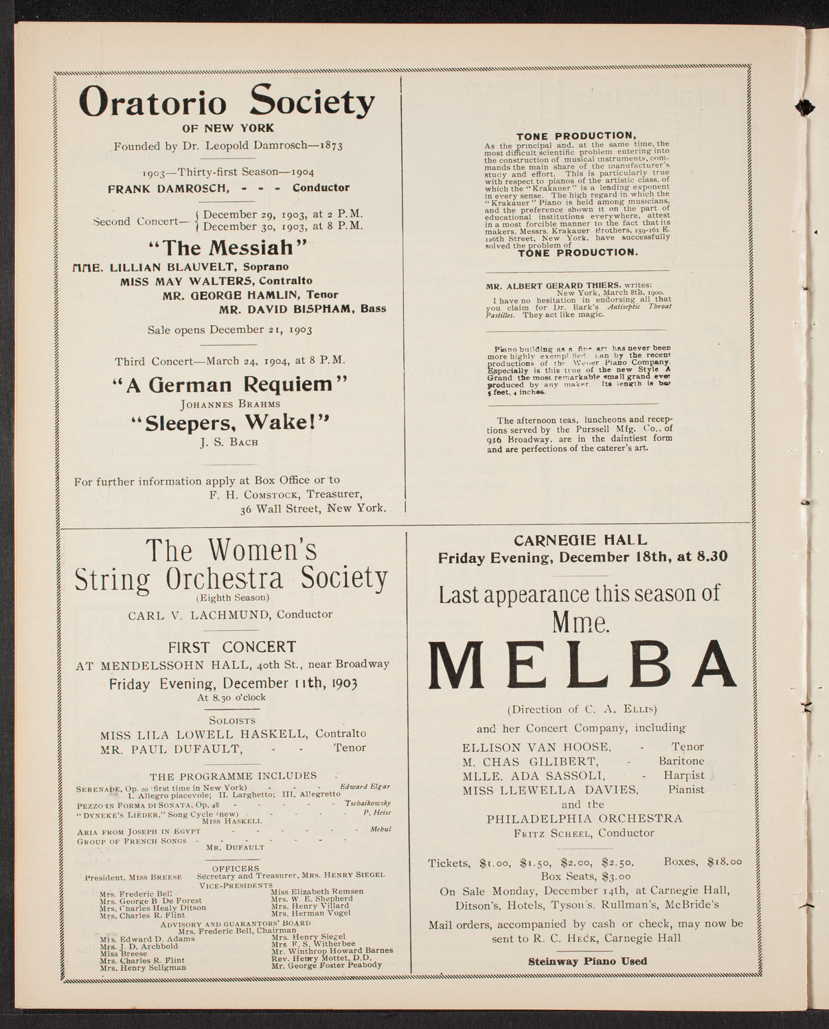 Wetzler Symphony Orchestra, December 8, 1903, program page 10