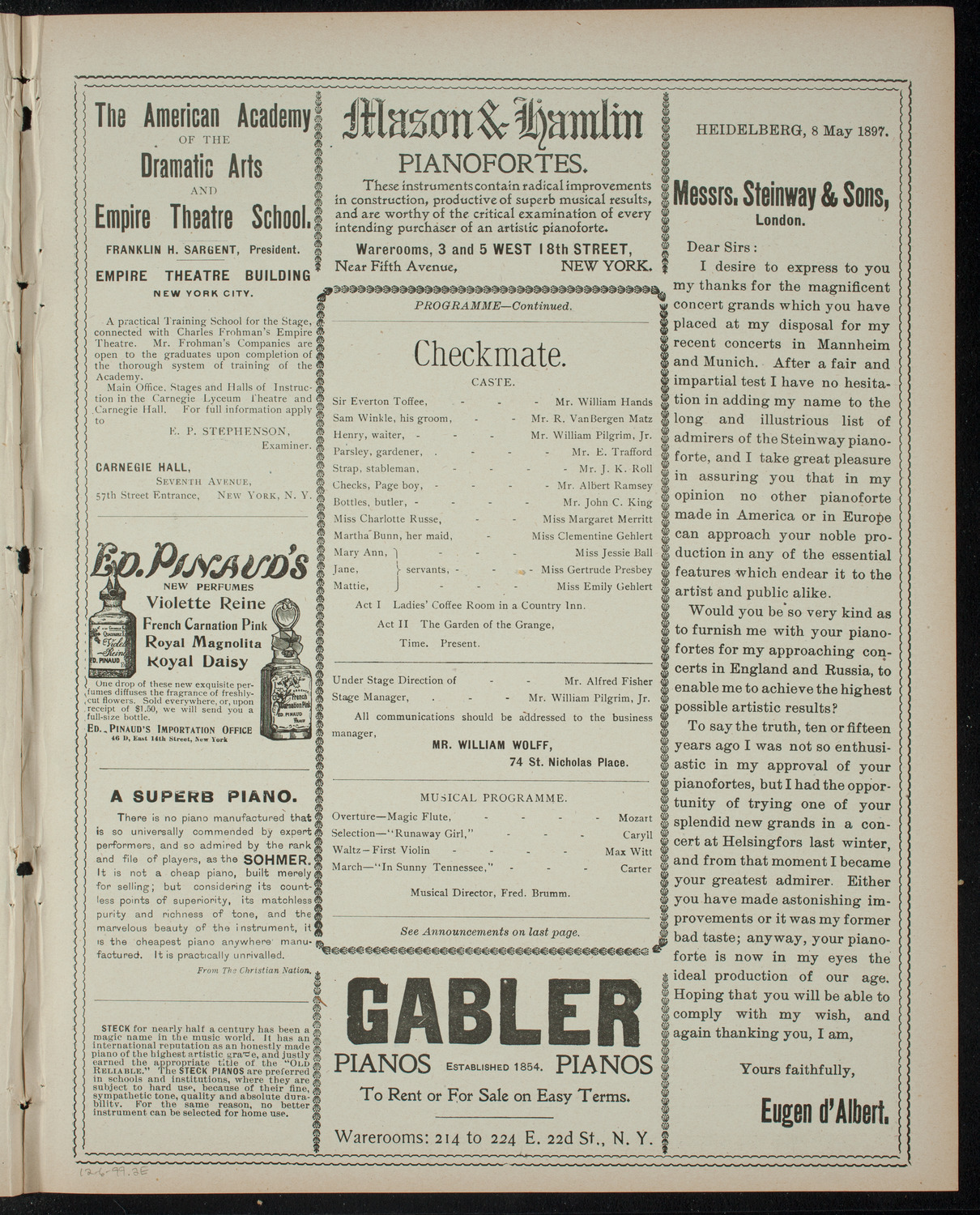 Garrick Dramatic Club, December 6, 1899, program page 3