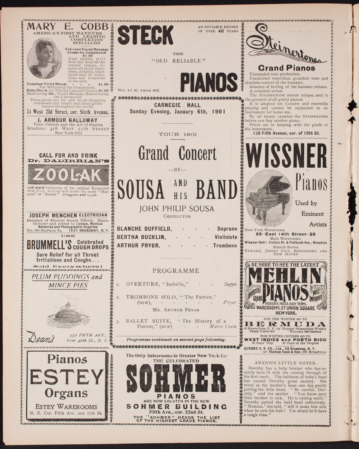 Sousa and His Band, January 6, 1901, program page 4