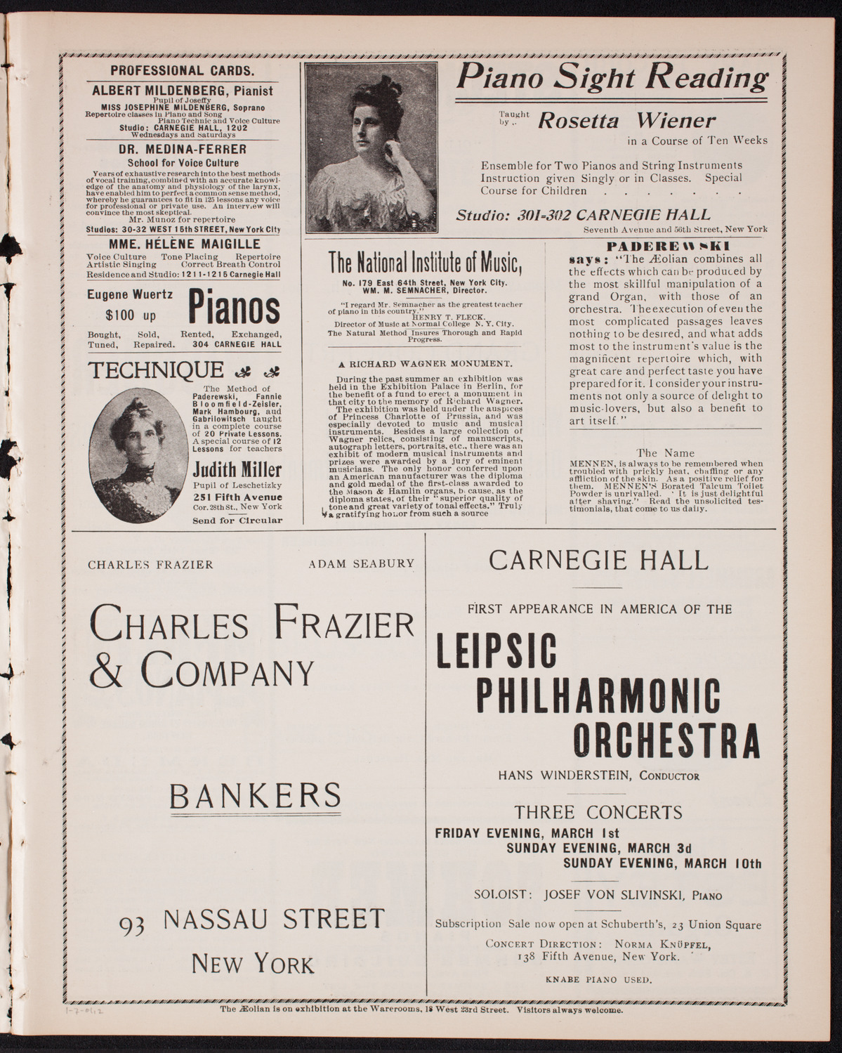 Benefit: Workingman's School and District Nursing Department, January 7, 1901, program page 3