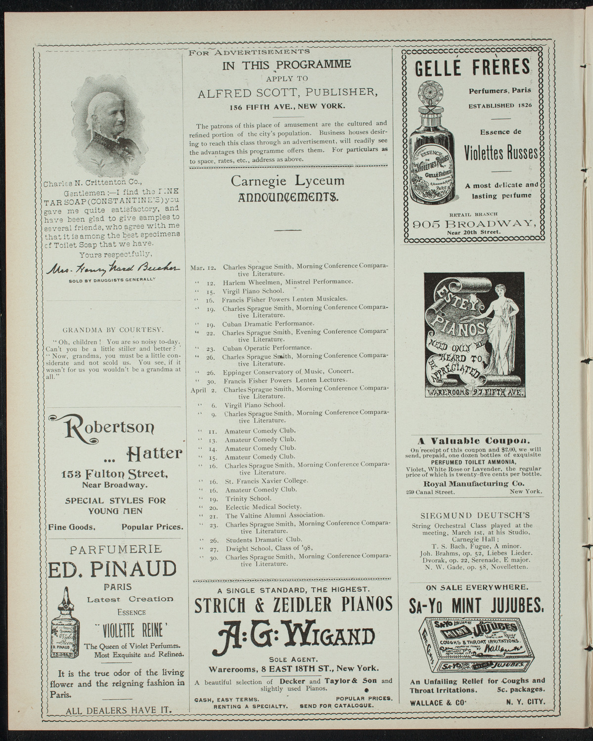 Comparative Literature Society Evening Conference, March 8, 1898, program page 2