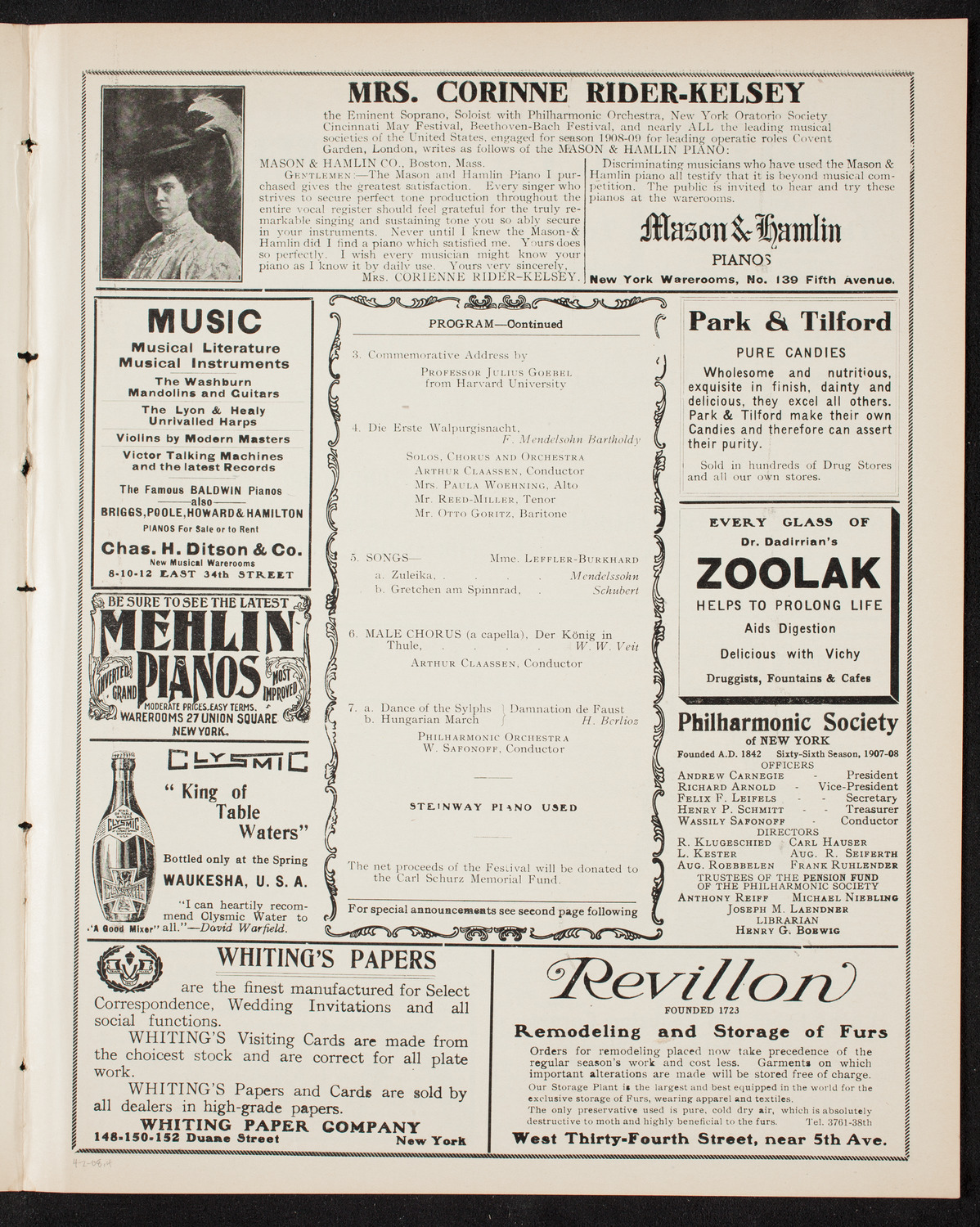 Goethe Festival Faust Centenary, April 2, 1908, program page 7