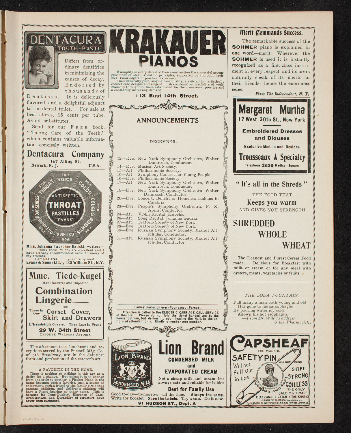 Philadelphia Orchestra, December 11, 1905, program page 3