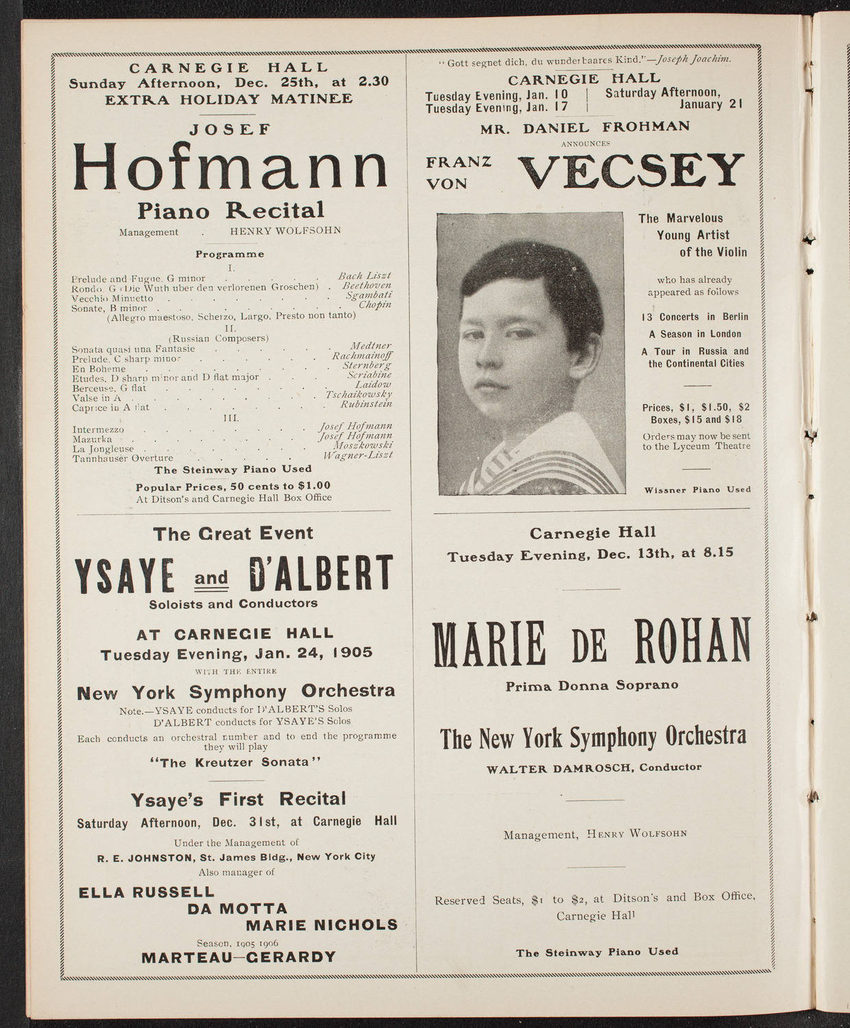 Josef Hofmann, Piano, December 3, 1904, program page 10