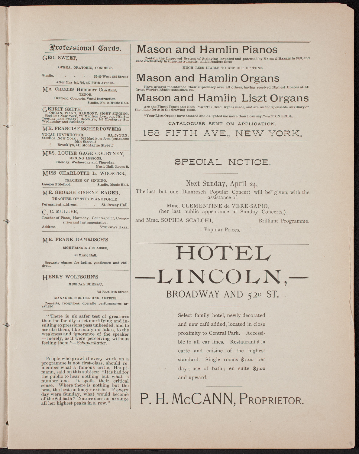 Students of New York College of Music, April 22, 1892, program page 5