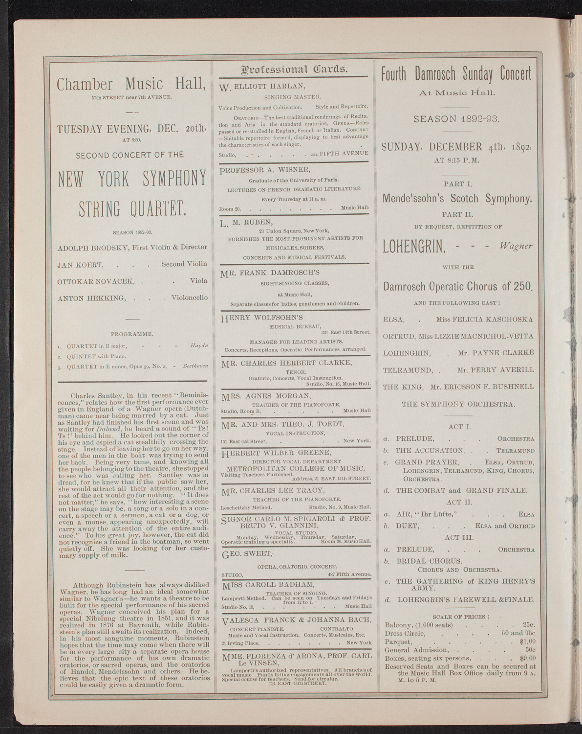 New York Athletic Club Minstrel Show, November 30, 1892, program page 2