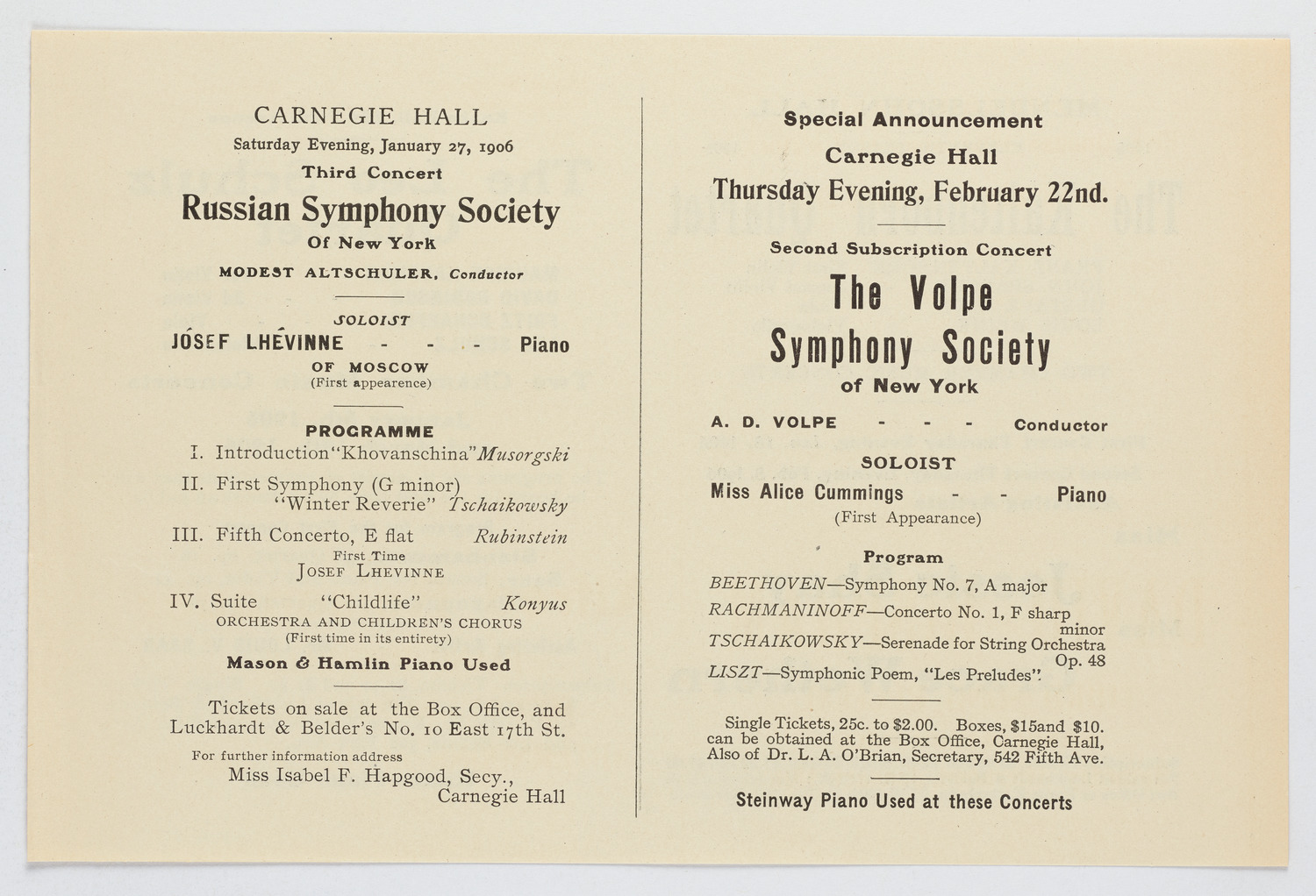 Russian Symphony Society of New York, January 27, 1906