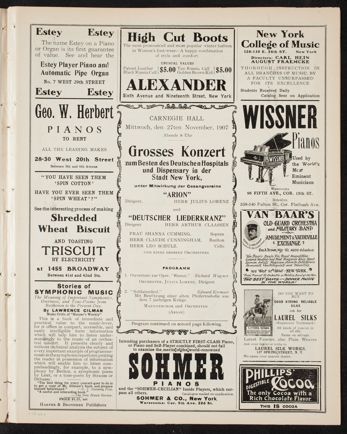 Benefit: German Hospital and Dispensary, November 27, 1907, program page 5