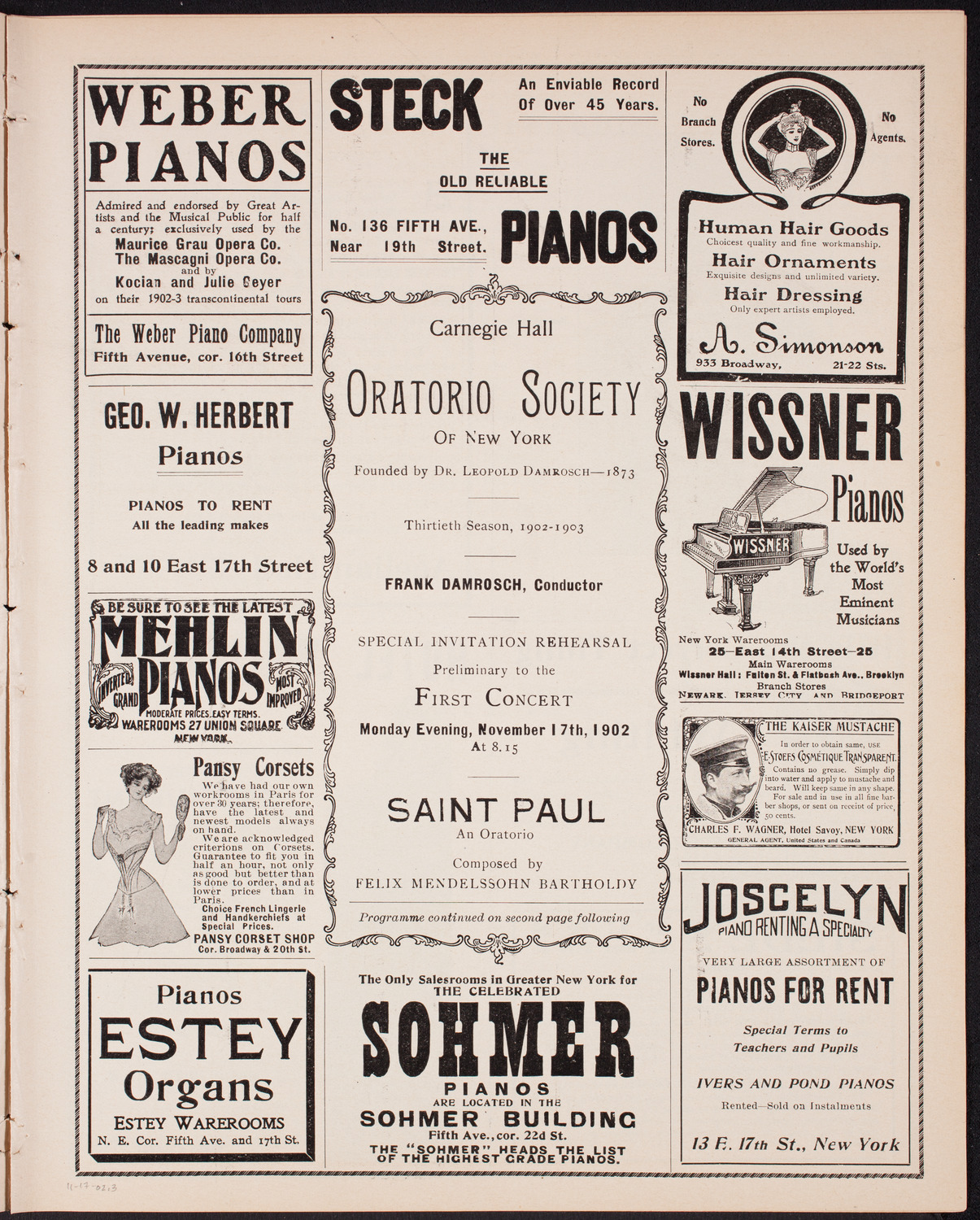 Oratorio Society of New York, November 17, 1902, program page 5