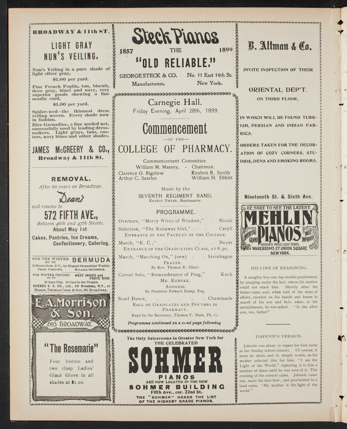 Graduation: Columbia University College of Pharmacy, April 28, 1899, program page 4