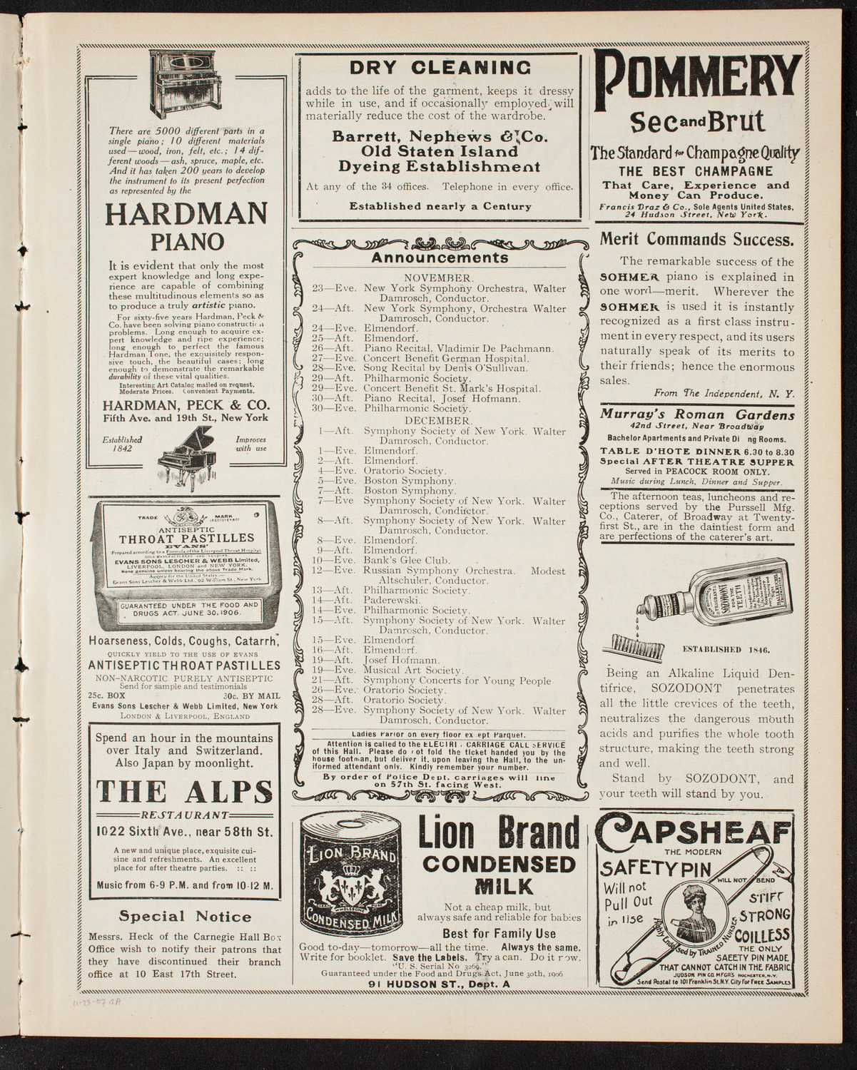 Ignacy Jan Paderewski, Piano, November 23, 1907, program page 3