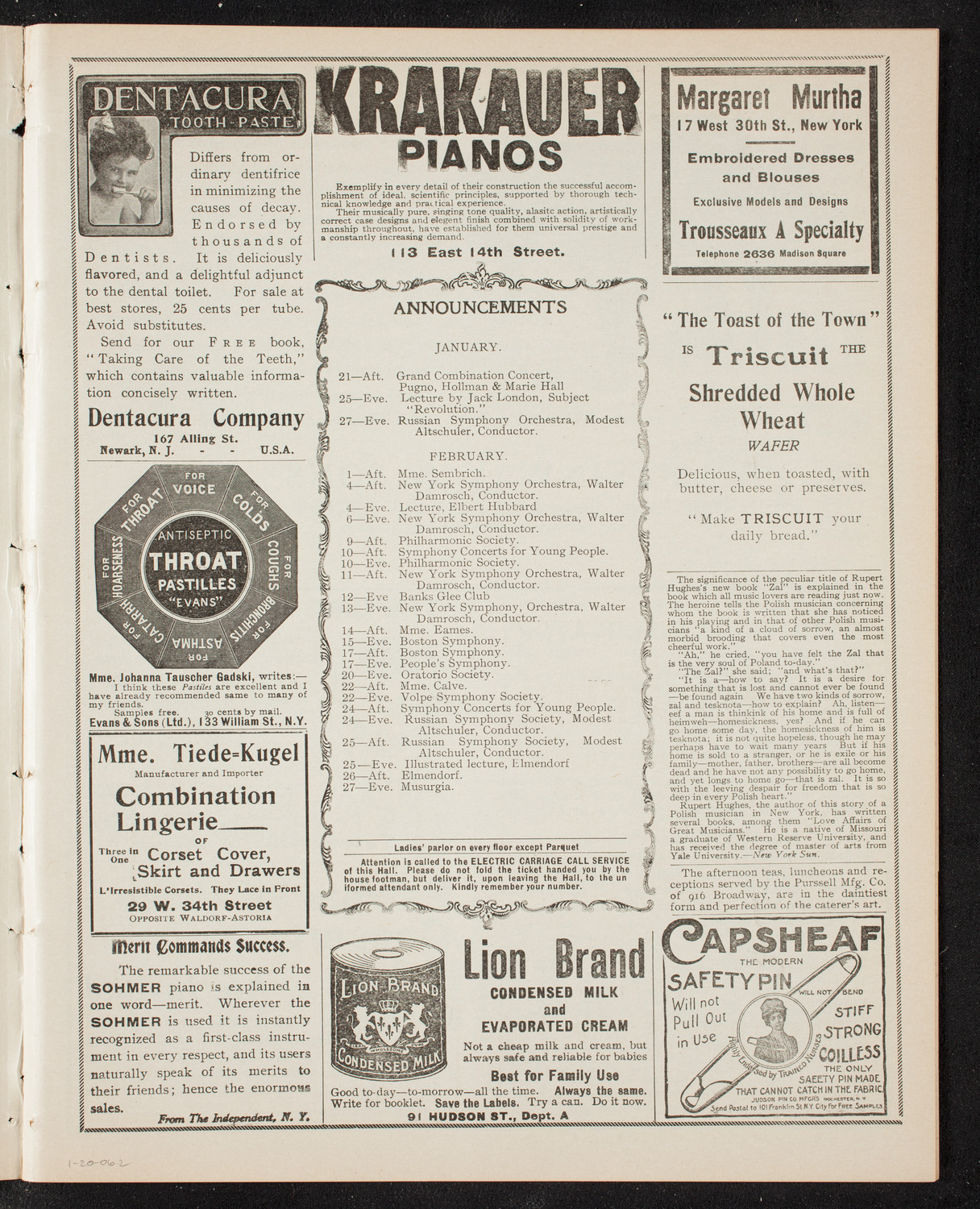 New York Philharmonic, January 20, 1906, program page 3
