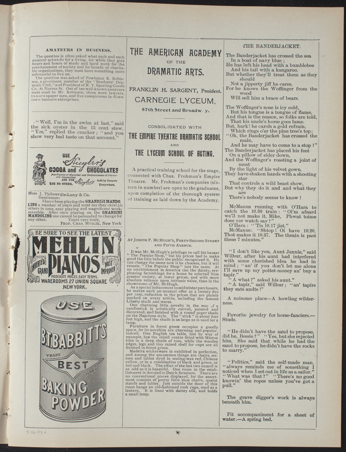 Graduation: New York School of Expression, May 20, 1897, program page 7