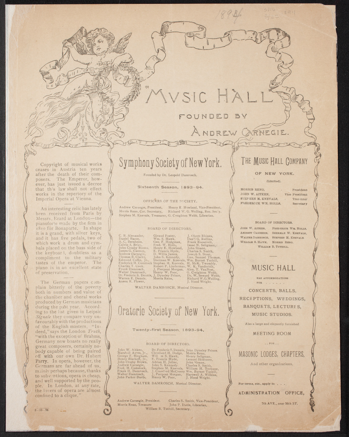 Adelina Patti and Others, March 16, 1894, program page 1