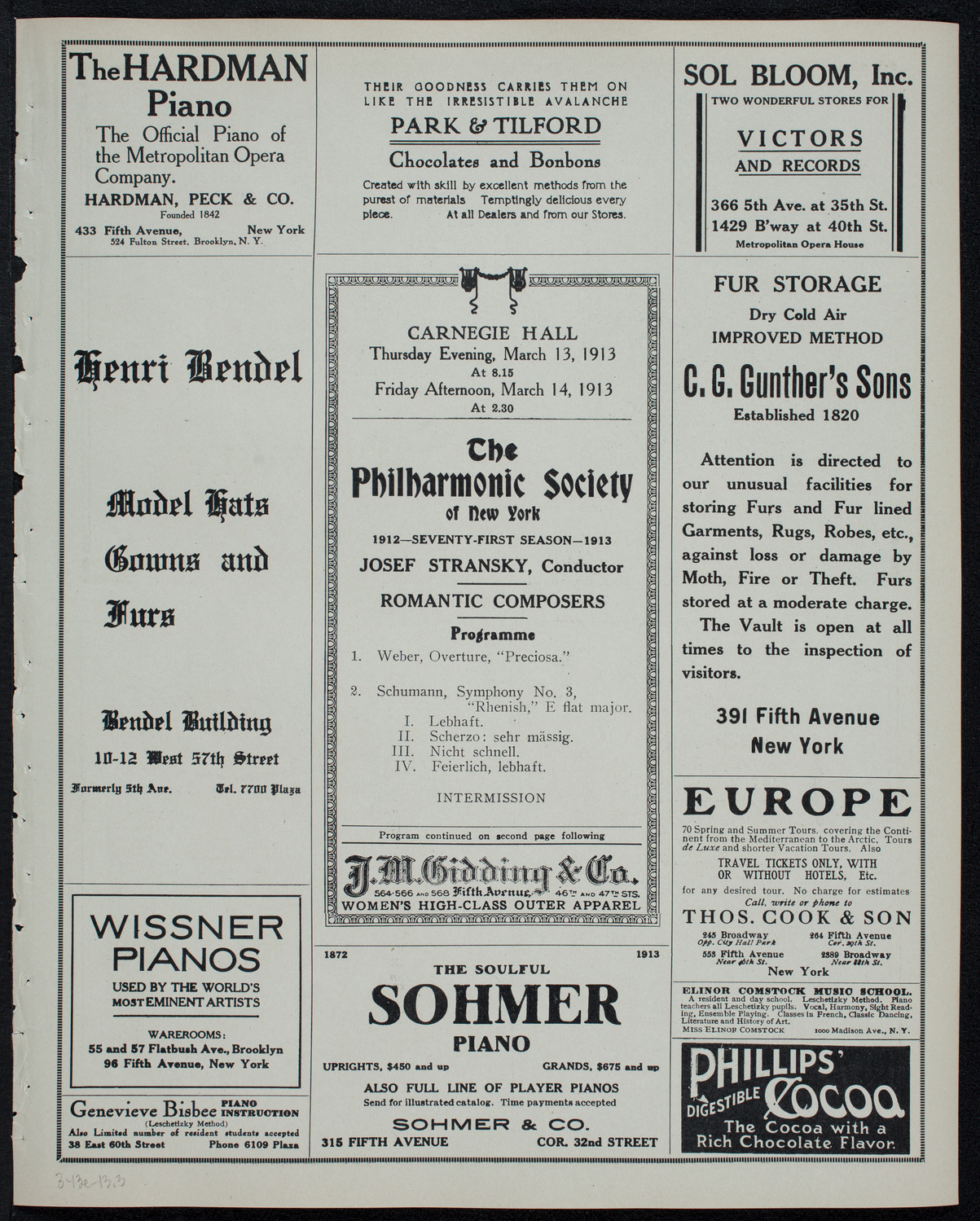 New York Philharmonic, March 13, 1913, program page 5