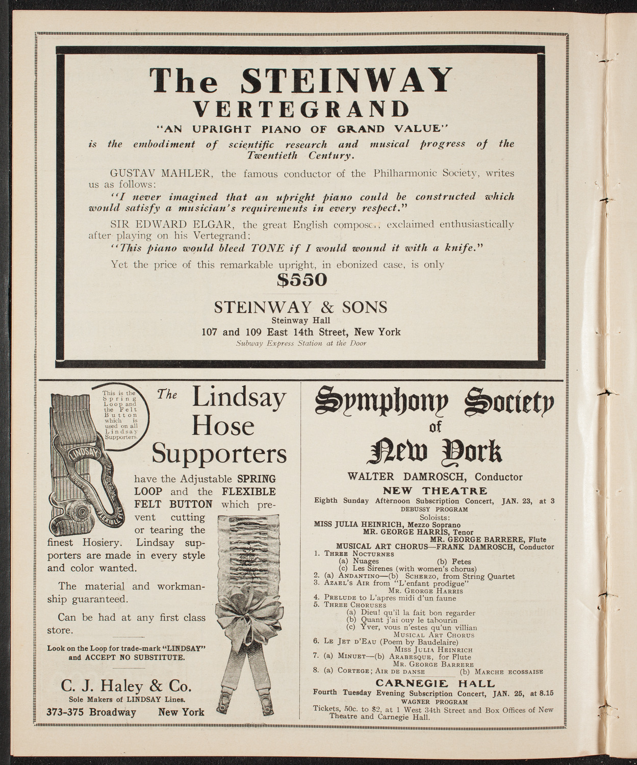 New York Philharmonic, January 21, 1910, program page 4