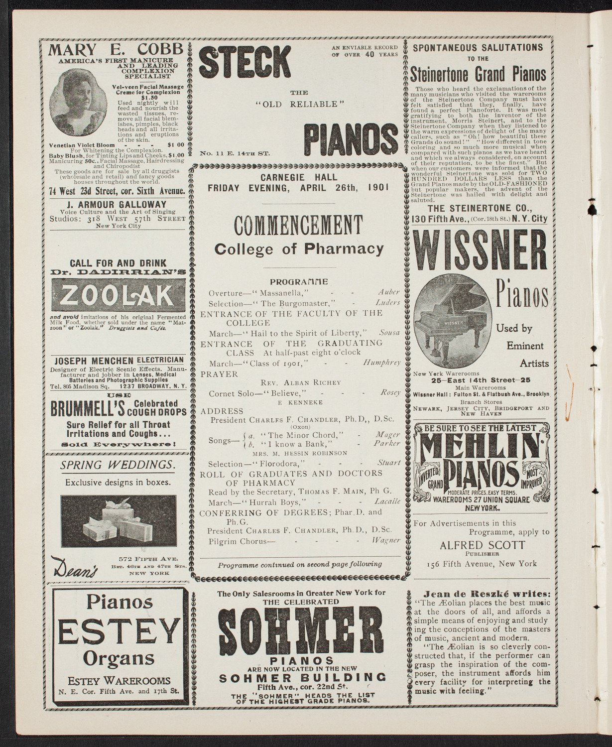 Graduation: College of Pharmacy, April 26, 1901, program page 4