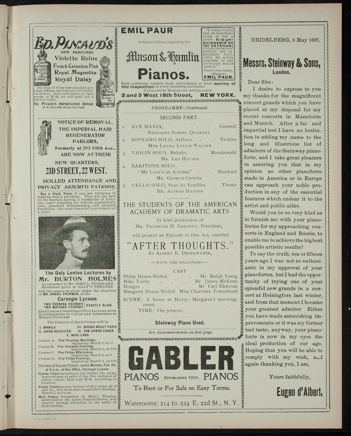 Concert in Aid of The Poor Orphans in Armenia, January 20, 1900, program page 3