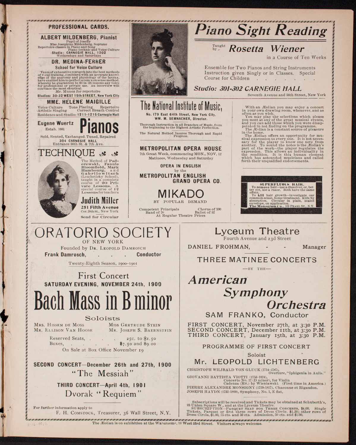 New York Philharmonic, November 16, 1900, program page 3