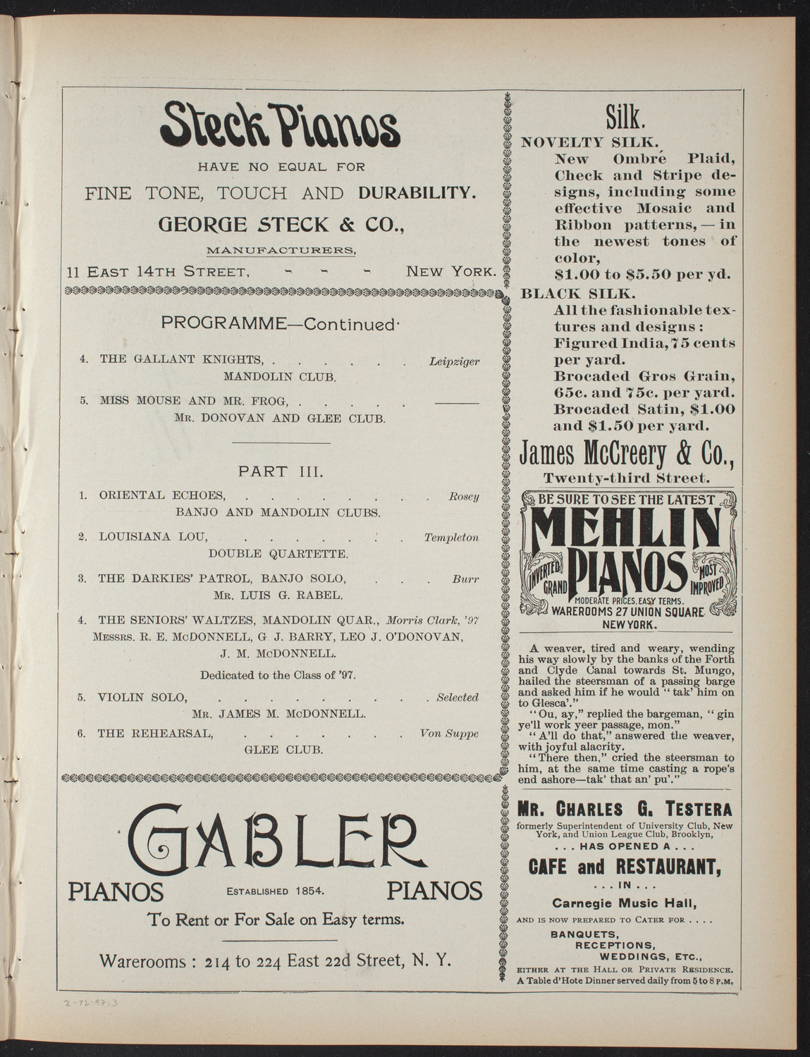 Fordham College Glee, Banjo and Mandolin Clubs, February 12, 1897, program page 5