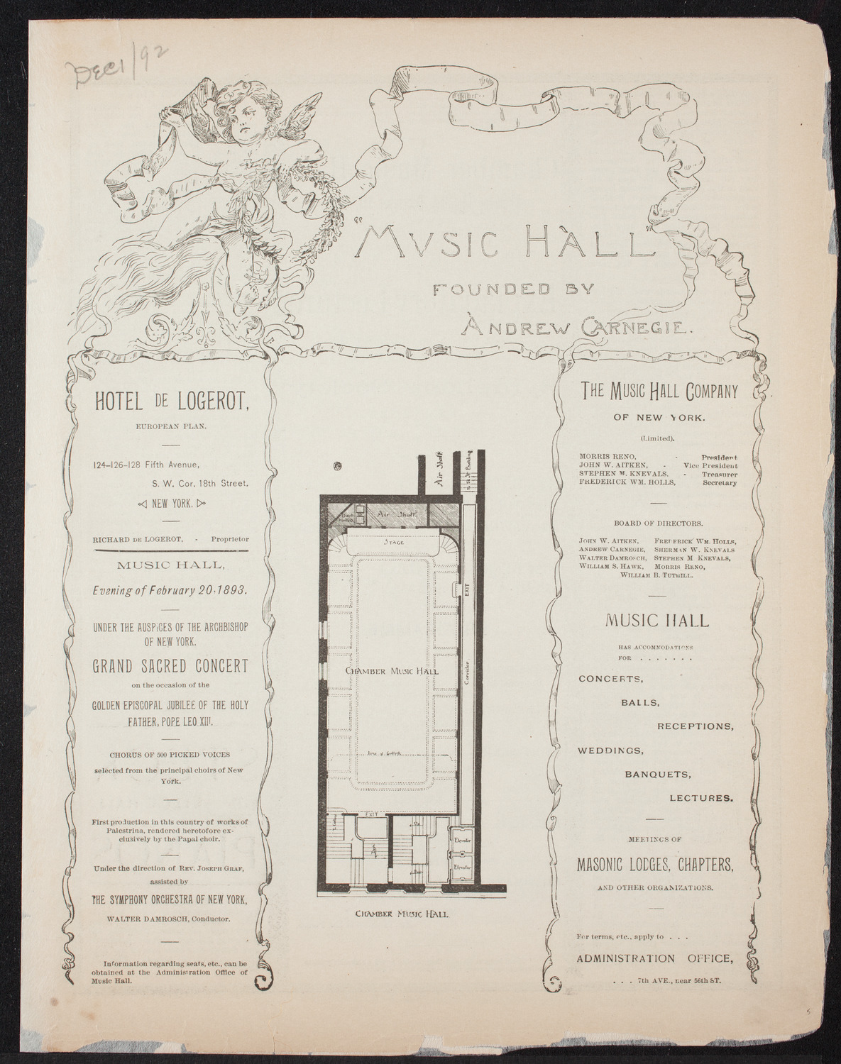 Frederic Dean Explanatory Lecture, December 1, 1892, program page 1