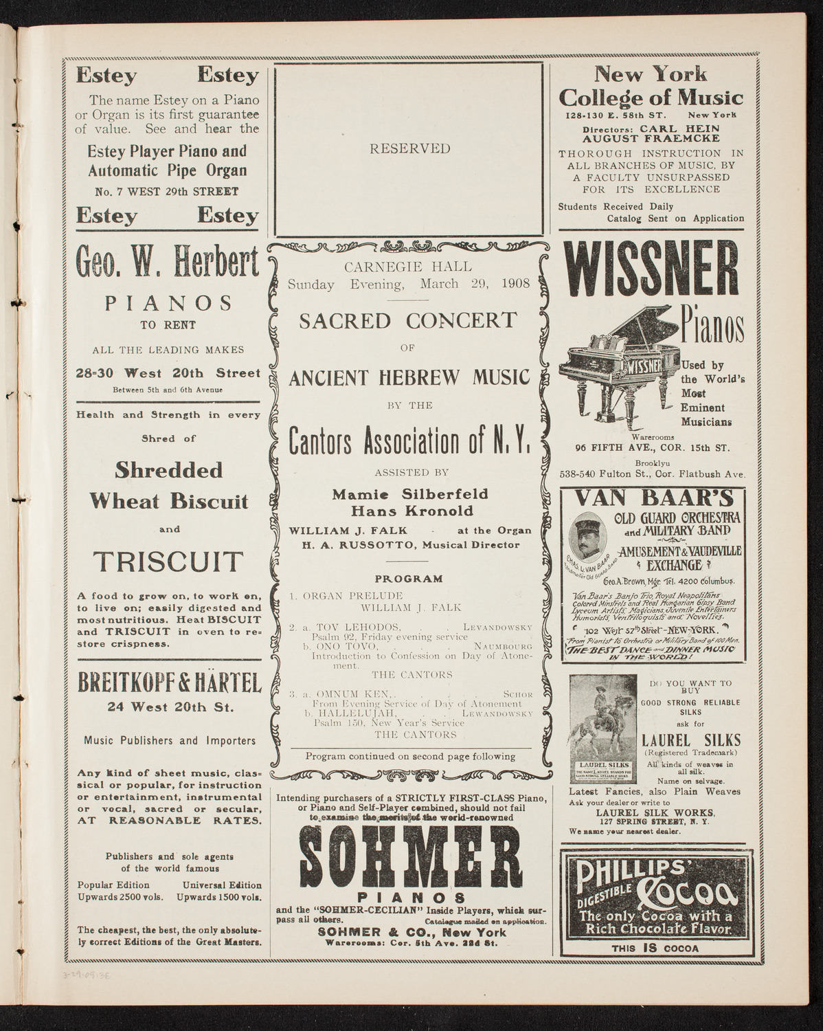 Cantors Association of New York, March 29, 1908, program page 5