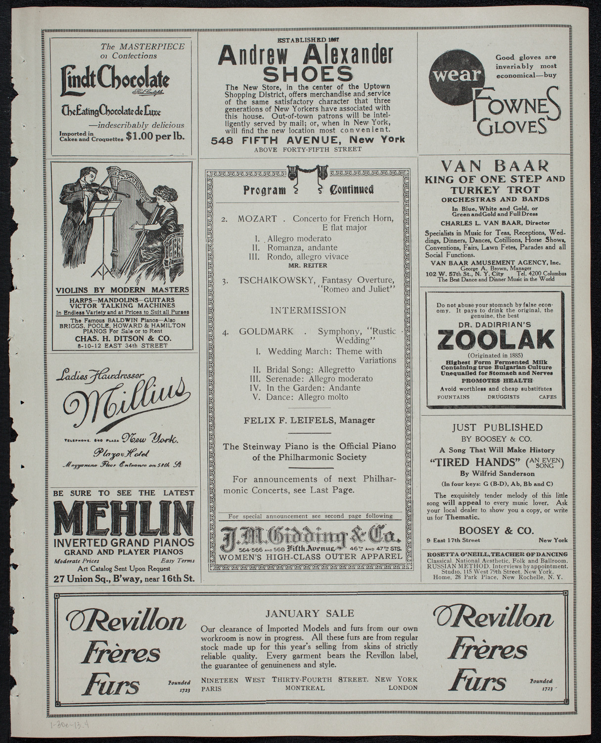 New York Philharmonic, January 30, 1913, program page 7