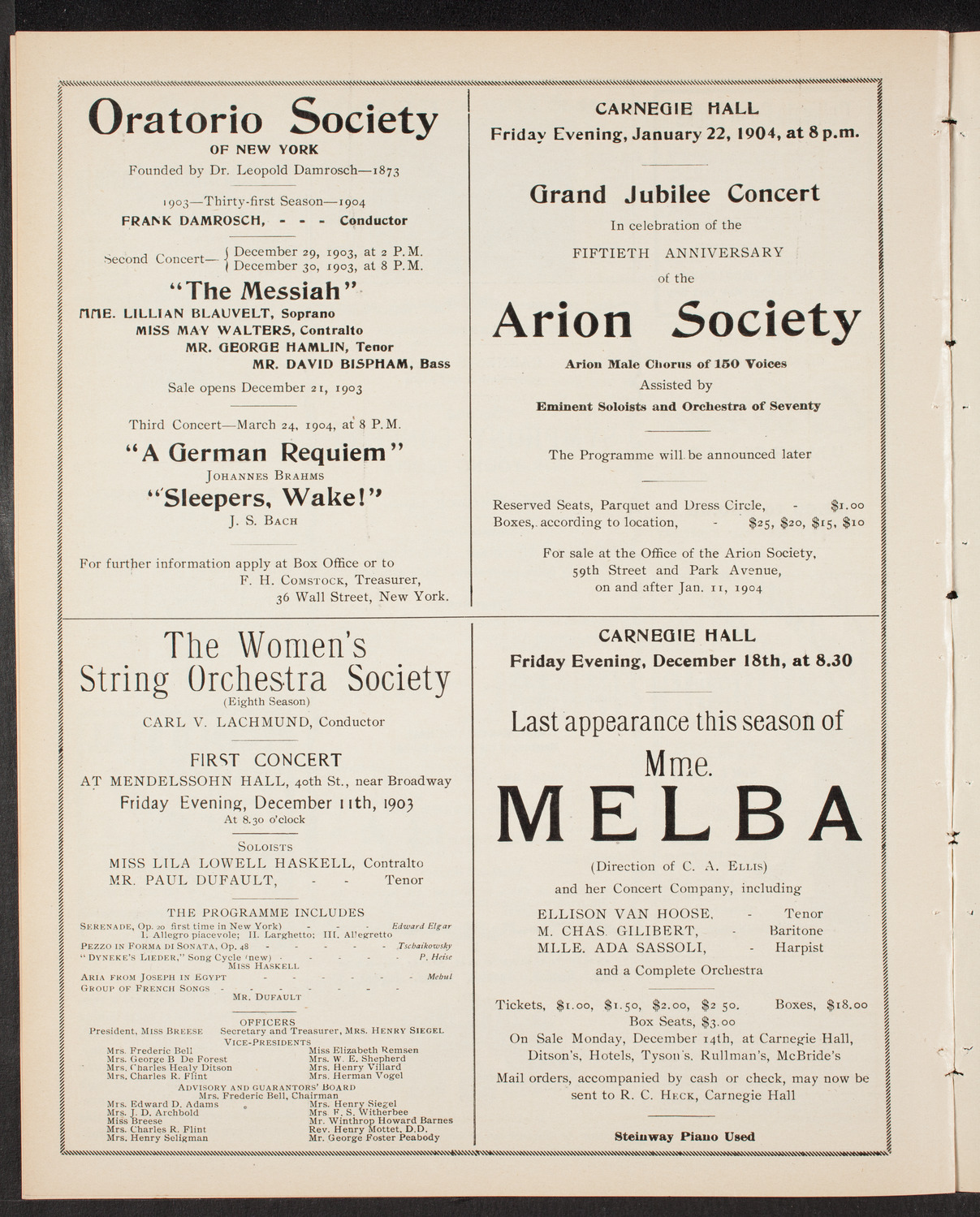 New York Philharmonic, December 5, 1903, program page 10