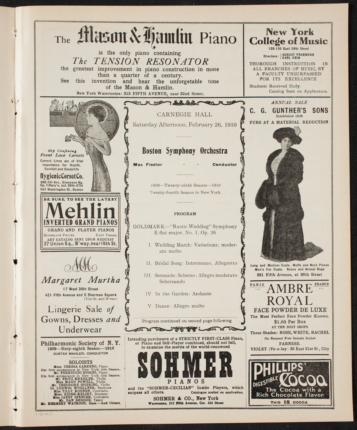 Boston Symphony Orchestra, February 26, 1910, program page 5