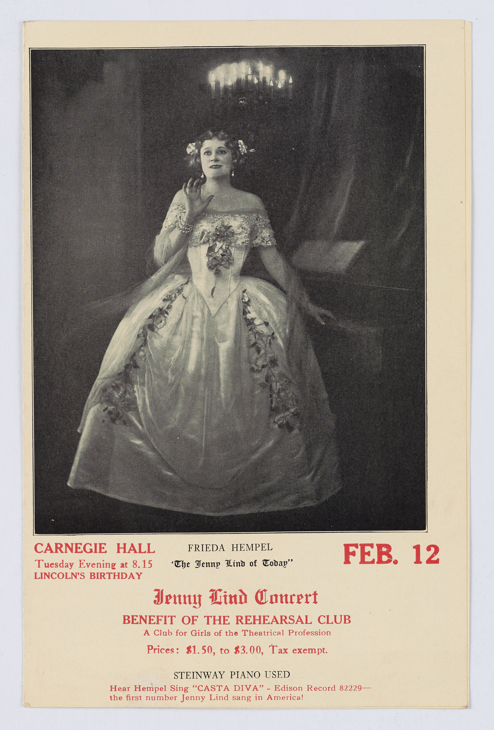 Mademoiselle Jenny Lind as sung by Miss Frieda Hempel, February 12, 1924