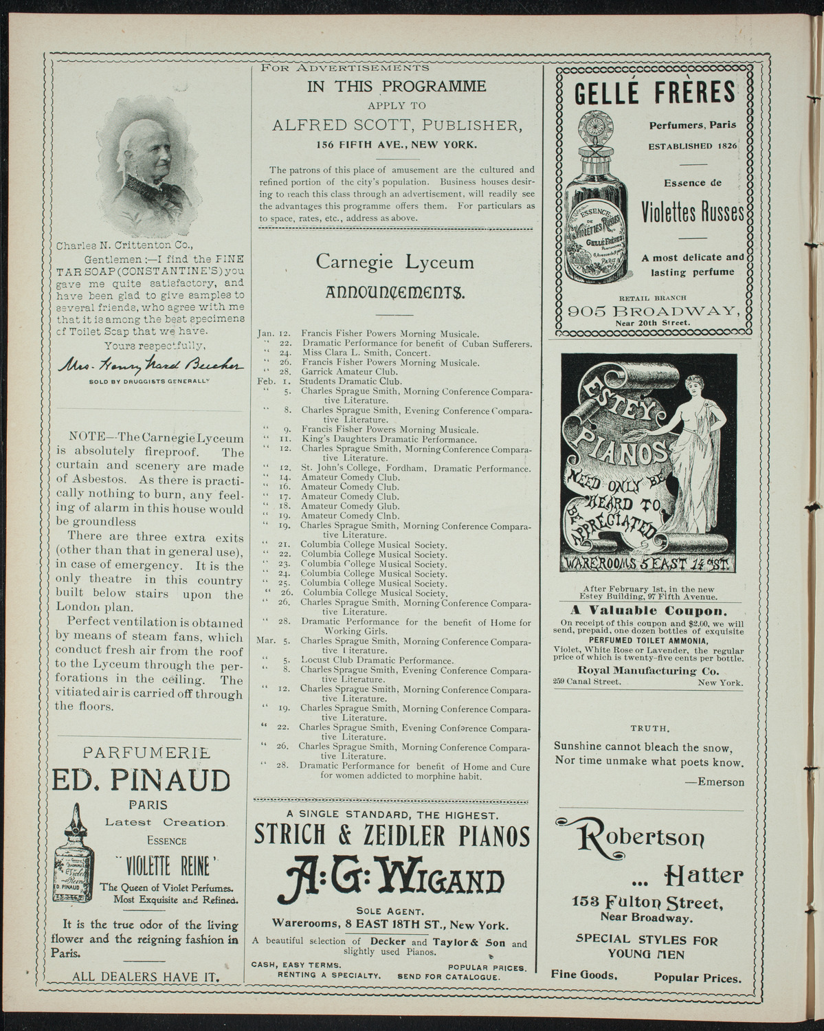 Funcion Lirico Dramatica a beneficio del Club Caridad, January 8, 1898, program page 2