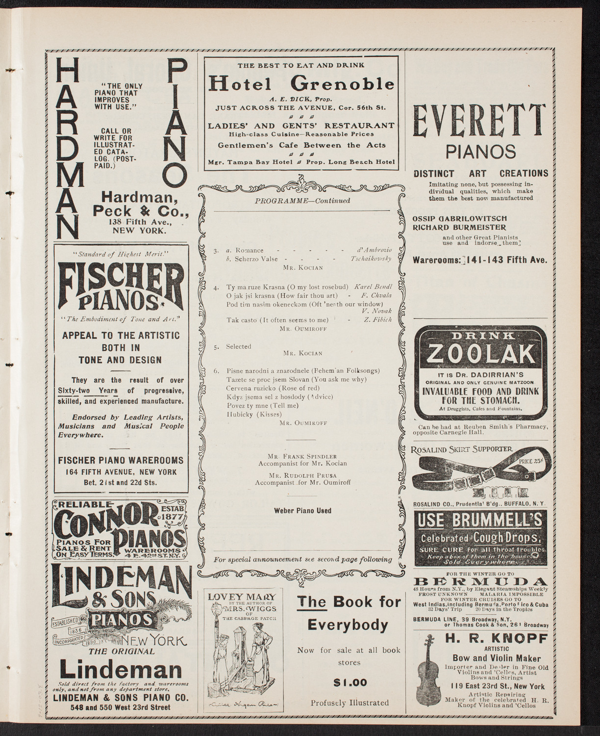 Jaroslav Kocian and Bogea Oumiroff, April 12, 1903, program page 7