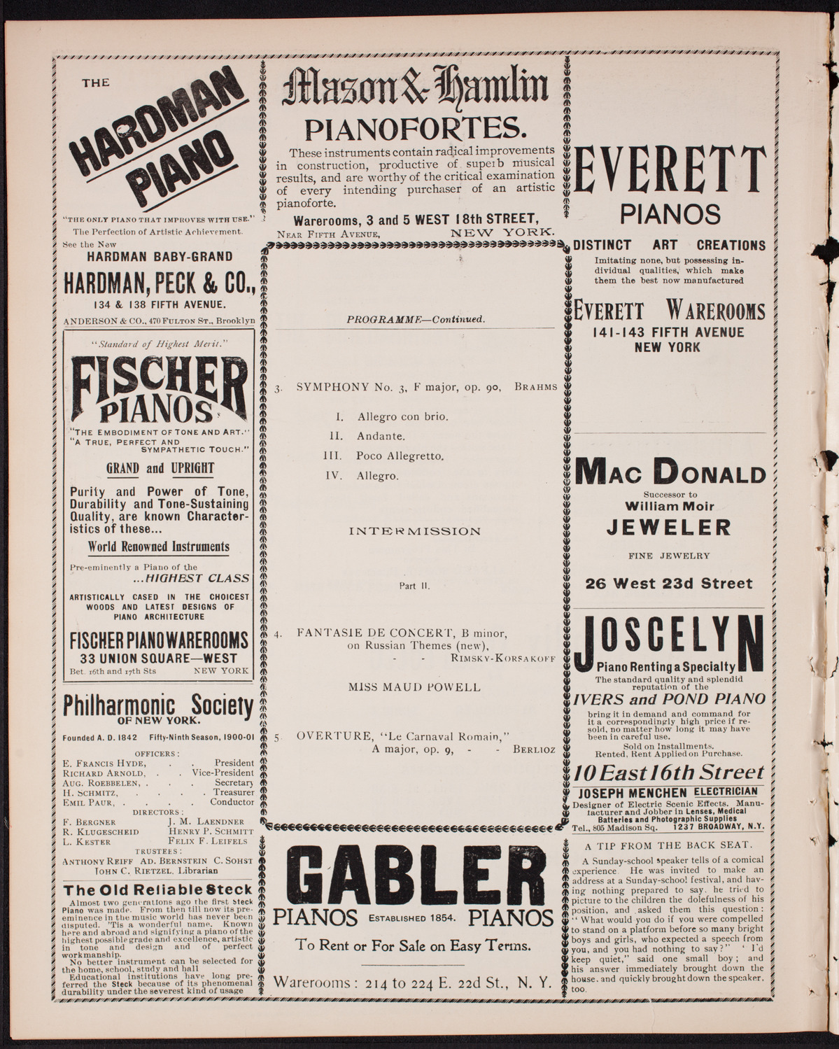 New York Philharmonic, January 11, 1901, program page 6