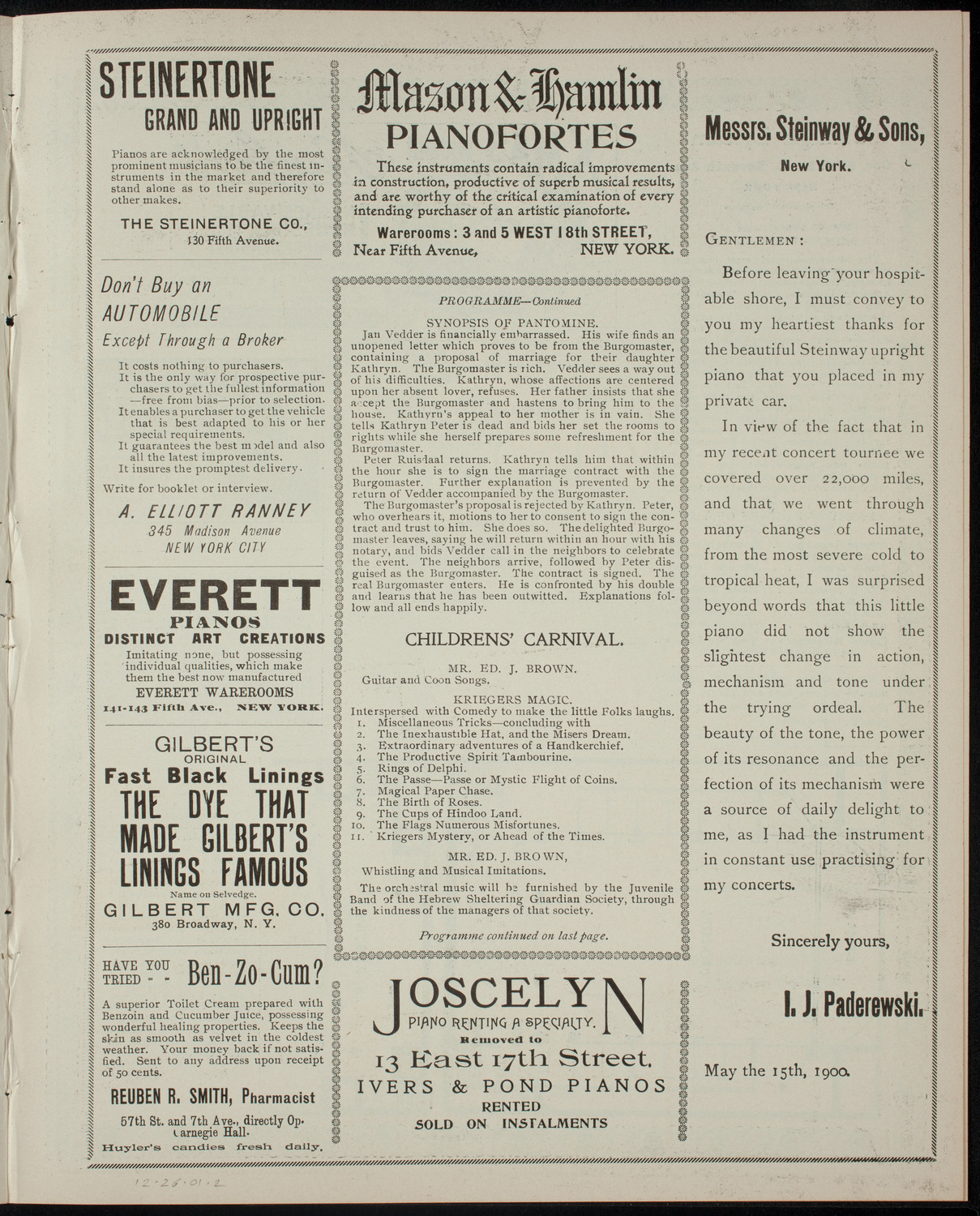 Entertainment for the Benefit of the Hebrew Technical School for Girls, December 26, 1901, program page 3