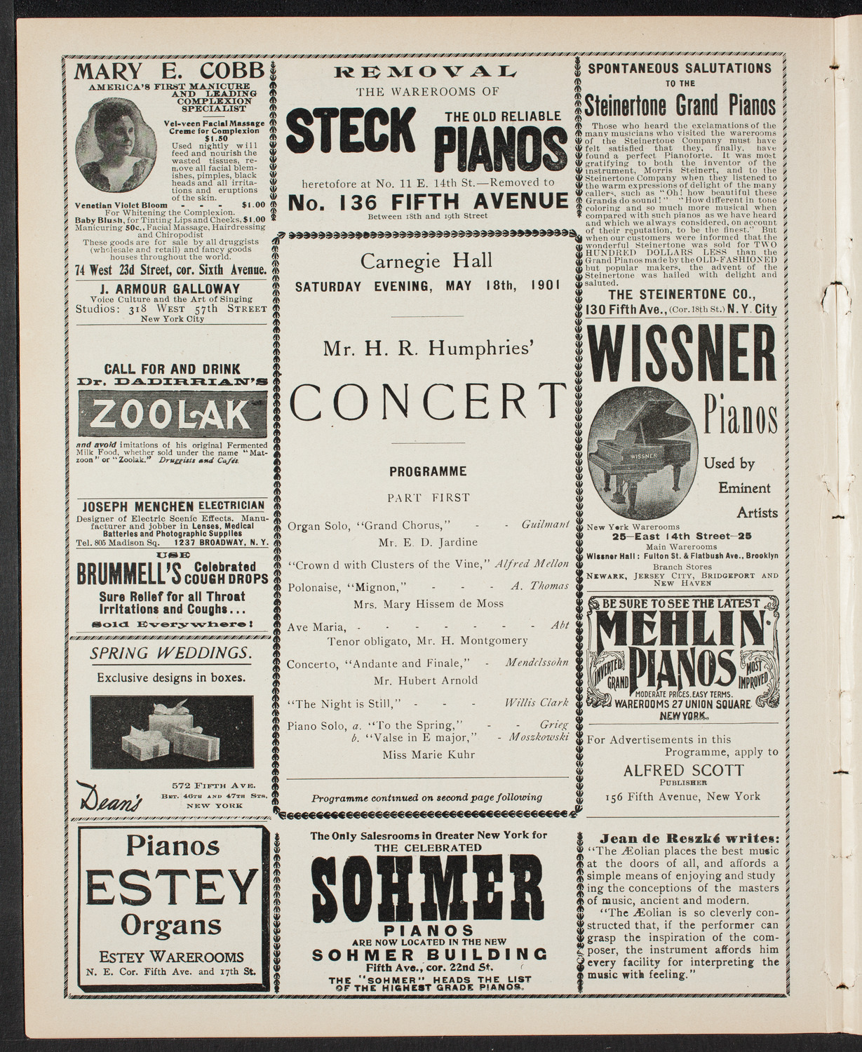 Concert by H.R. Humphries, May 18, 1901, program page 4