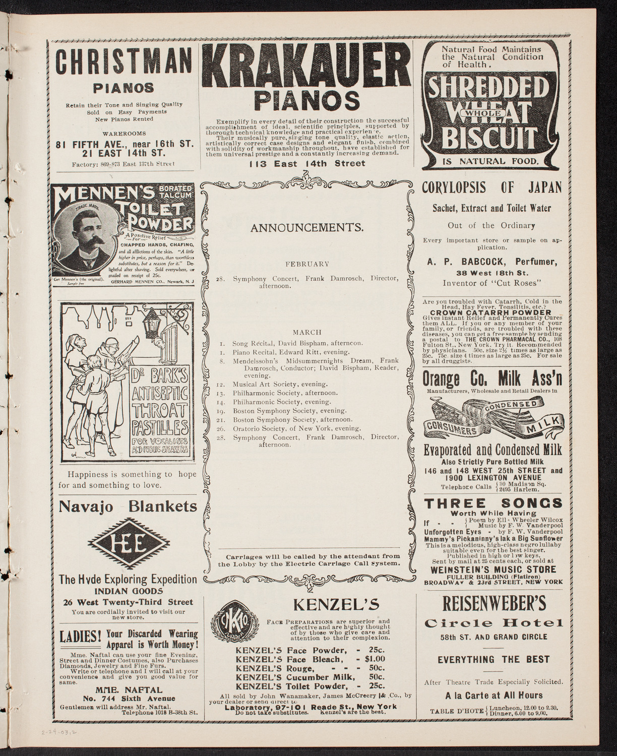 Wetzler Symphony Orchestra, February 24, 1903, program page 3