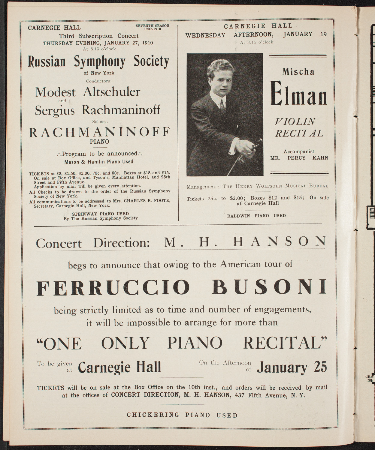 New York Philharmonic, January 6, 1910, program page 10