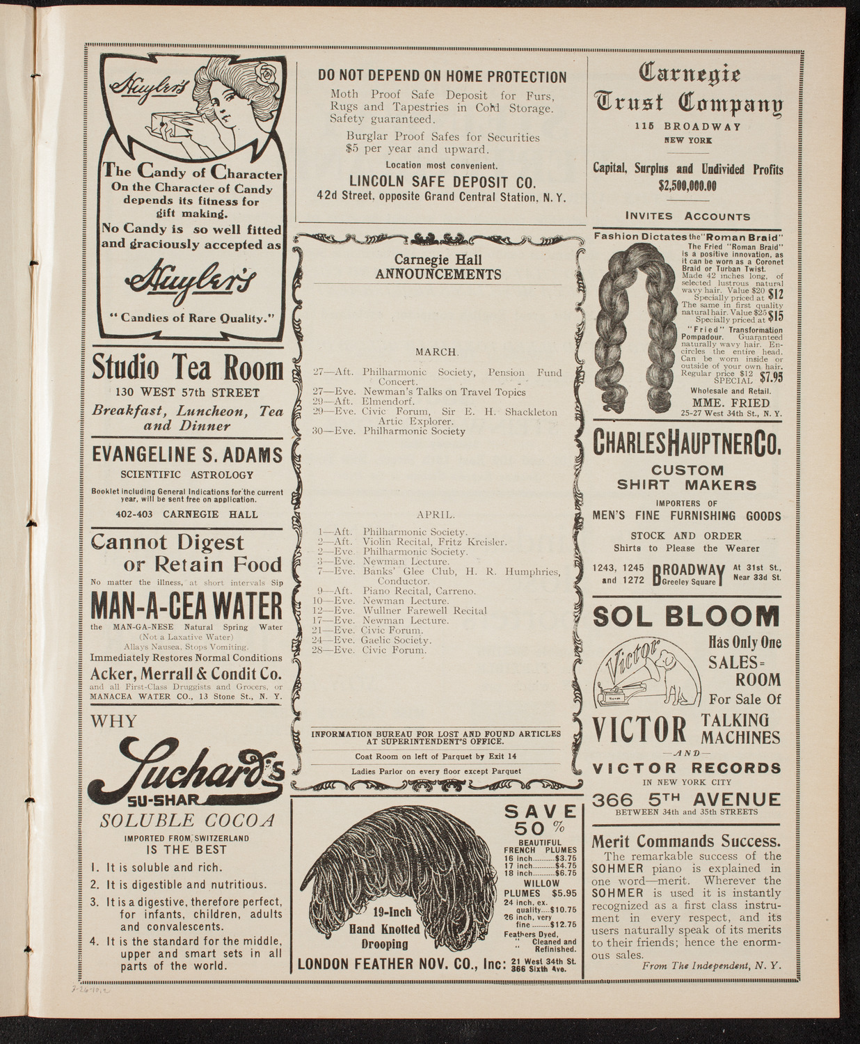 Boston Symphony Orchestra, March 26, 1910, program page 3