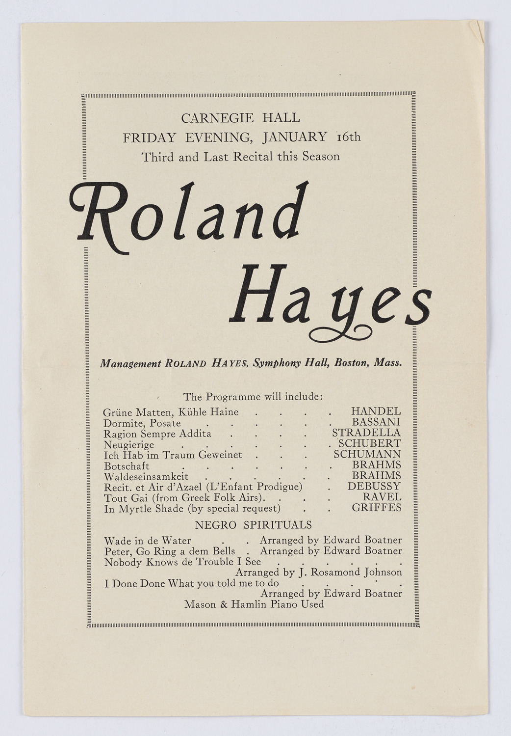 Roland Hayes, January 16, 1925