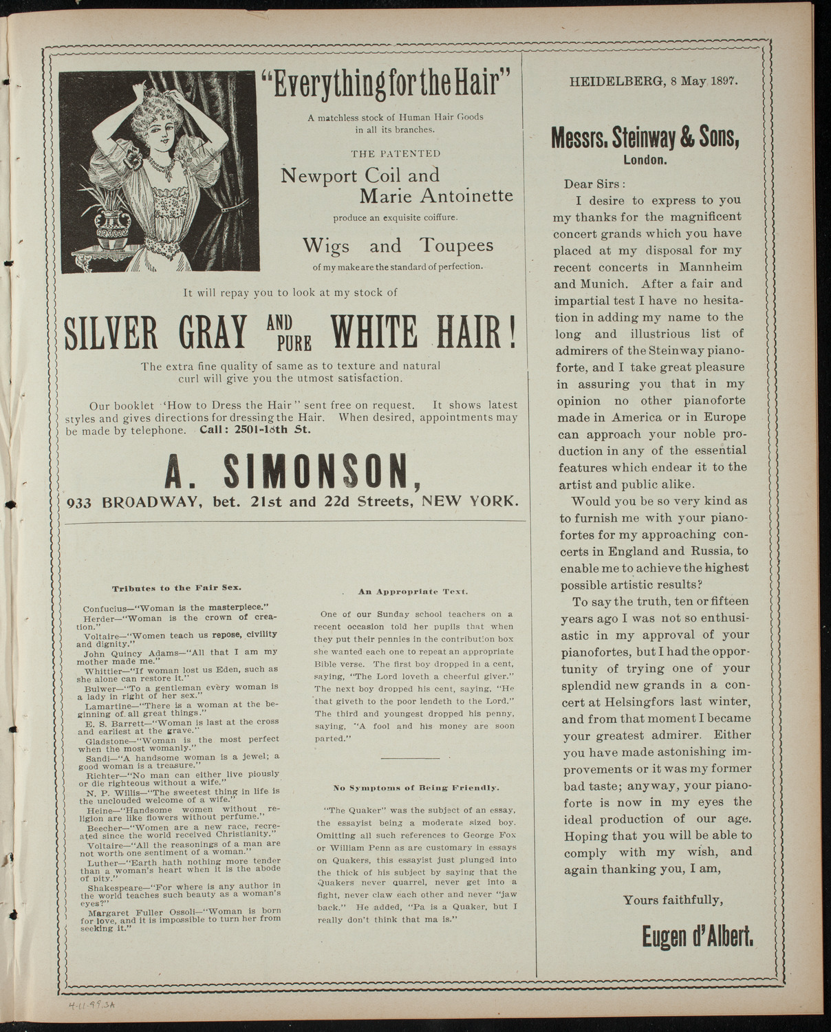 Alice in Wonderland, April 11, 1899, program page 5