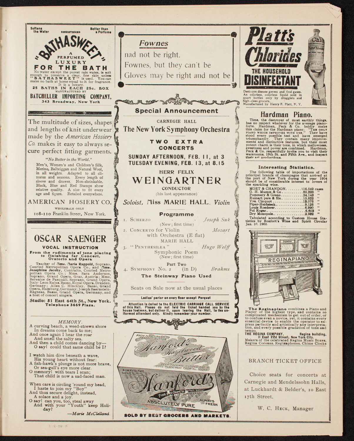 New York Symphony Orchestra, February 4, 1906, program page 9